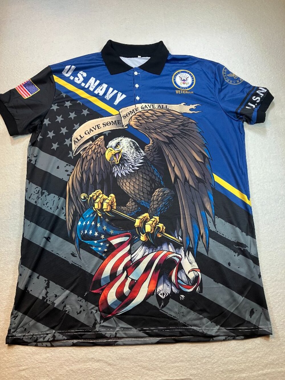 USA Navy Veteran Some Gave All Eagle Graphic Polo Shirt Mens XXXL